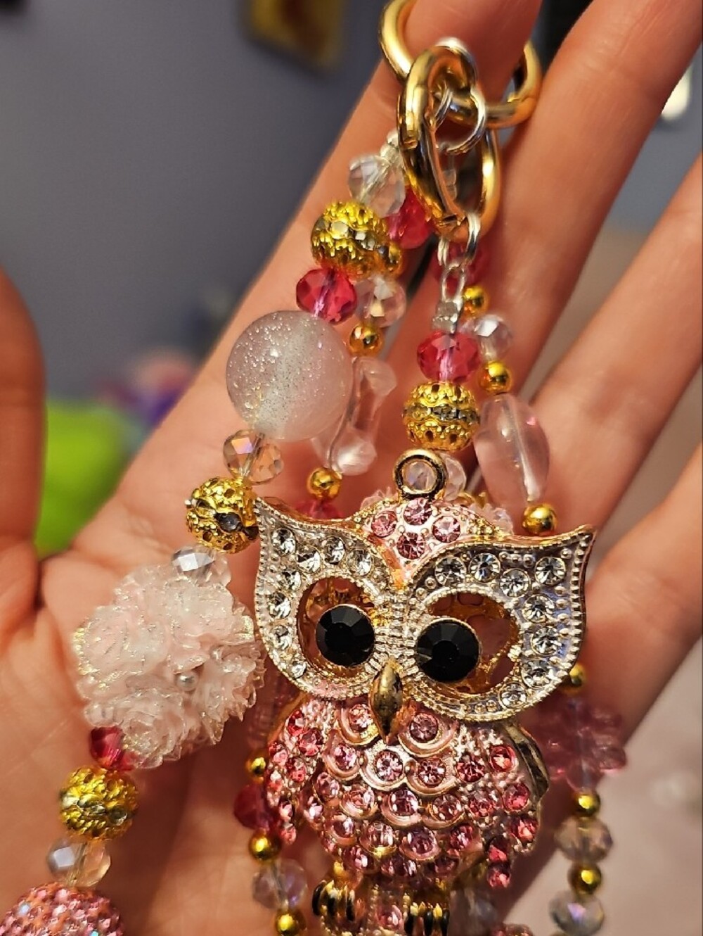 Pink Crystal Owl Purse Charm - Picture 4 of 5